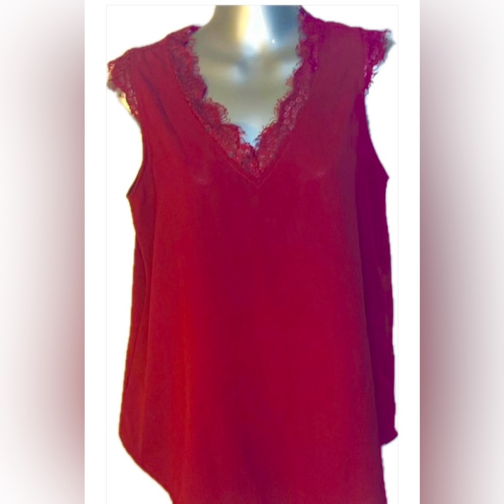 Women’s sleeveless blouse. V-neck. Cranberry. Size Small. 17”pit to pit …